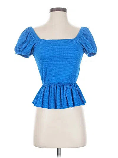 Pre-owned Moa Moa Short Sleeve Top Blue Square Neckline Tops