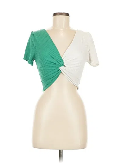 Pre-owned Moa Moa Short Sleeve Top Green Plunge Neckline Tops