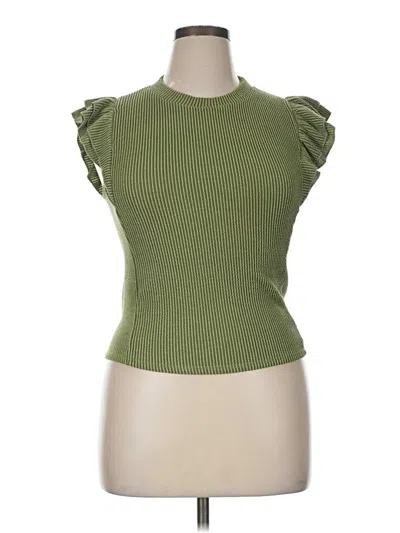 Pre-owned Moa Moa Short Sleeve Top Green Ruffles Neckline Tops