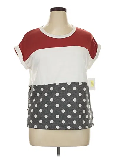 Moa Moa Short Sleeve Top Red Color Block Pattern Square Neckline Tops
