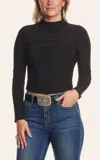 Moa Moa Solid Black Mock Neck Long Sleeve Cropped Top In Black
