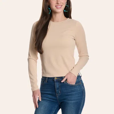 Moa Moa Women's Beige Ribbed Long Sleeve Top In Multi