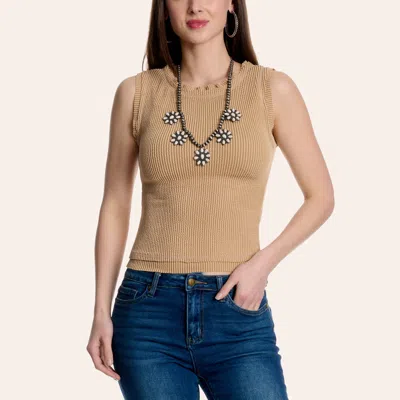 Moa Moa Women's Beige Sleeveless Ribbed Top In Brown