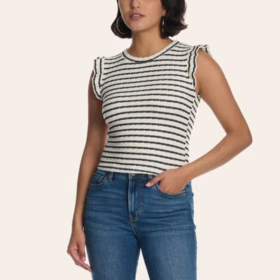 Moa Moa Women's Black & Cream Stripe Print Ruffle Sleeve Top In Multi