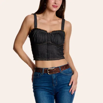 Moa Moa Women's Black Denim Corset Crop Top