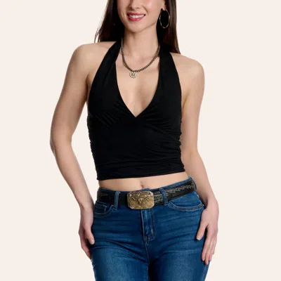 Moa Moa Women's Black Faux Suede Halter Top