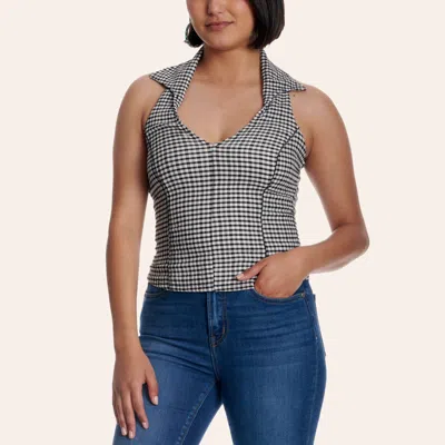 Moa Moa Women's Black Gingham Print Halter Top In Multi