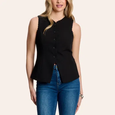 Moa Moa Women's Black Lace Trimmed Vest
