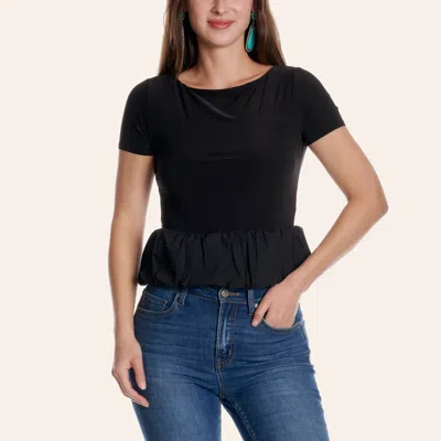 Moa Moa Women's Black Short Sleeve Peplum Top