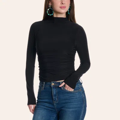 Moa Moa Women's Black Slim Fit Long Sleeve Mock Turtleneck Top In Animal Print