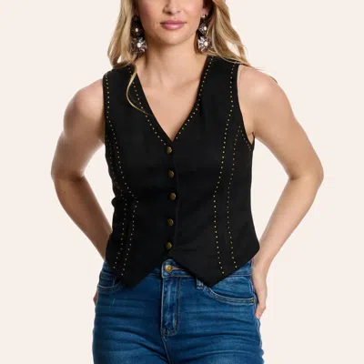 Moa Moa Women's Black Suede Nailhead Vest