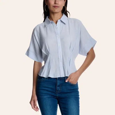Moa Moa Women's Blue & White Stripe Print Pleated Dolman Shirt
