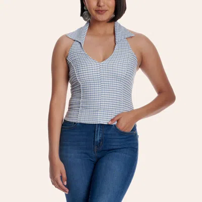 Moa Moa Women's Blue Gingham Print Halter Top