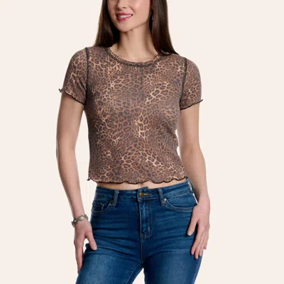 Moa Moa Women's Brown Leopard Print Ribbed Cropped Top