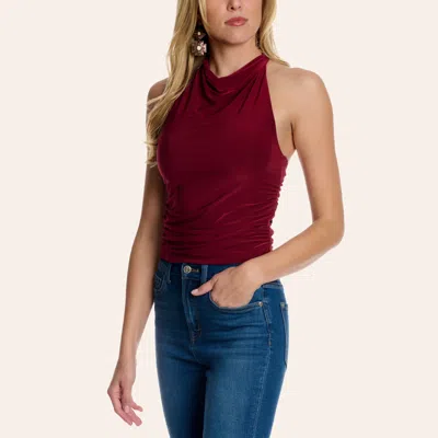 Moa Moa Women's Burgundy Ruched Halter Top In Red