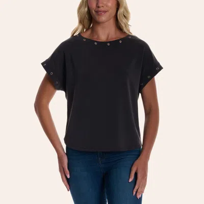 Moa Moa Women's Charcoal Grommet Trim Dolman Sleeve Top