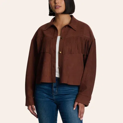 Moa Moa Women's Chocolate Suede Fringe & Rivet Jacket In Burgundy