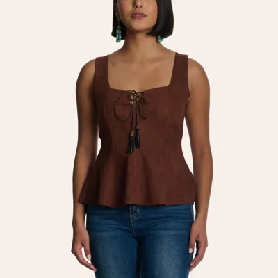 Moa Moa Women's Chocolate Suede Lace-up Flared Bustier Top In Brown