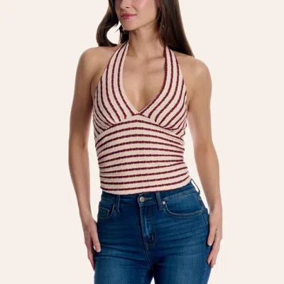 Moa Moa Women's Cream & Burgundy Stripe Print Knit Halter Top