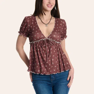 Moa Moa Women's Ditsy Brown Floral Print Top
