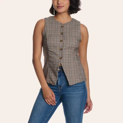 Moa Moa Women's Gray Tweed Plaid Print Vest