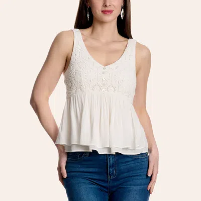 Moa Moa Women's Ivory Crochet Tank Top In White