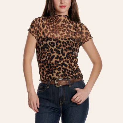 Moa Moa Women's Leopard Print Sheer Mesh Crop Top In Brown