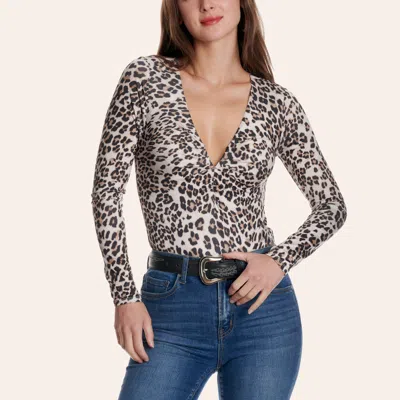 Moa Moa Women's Leopard Print V-neck  Bodysuit In Multi