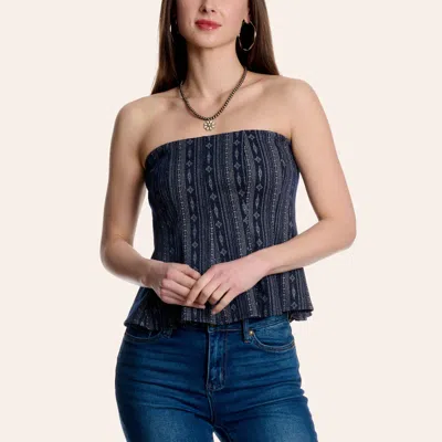 Moa Moa Women's Navy Aztec Print Strapless Peplum Top In Blue