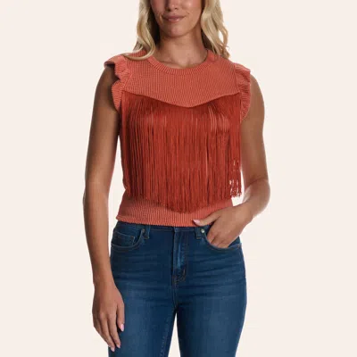 Moa Moa Women's Orange Fringed Sweater Tank Top