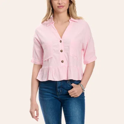 Moa Moa Women's Pink Three Button Peplum Top