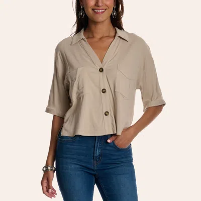 Moa Moa Women's Stone Drop Shoulder V-neck Shirt