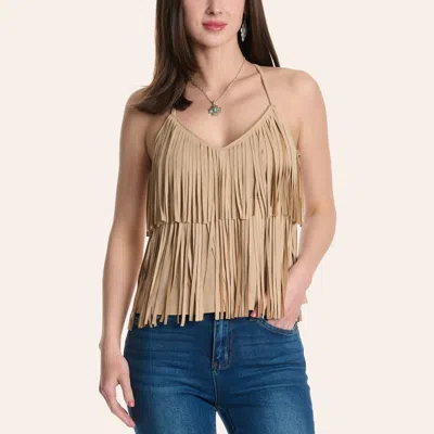 Moa Moa Women's Taupe Suede Fringe Cami In Brown