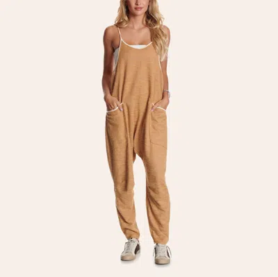 Moa Moa Women's Taupe Textured Knit Overalls In Brown