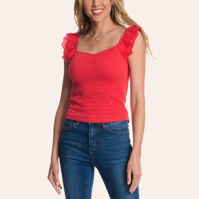 Moa Moa Women's True Red Smocked Flutter Sleeve Top