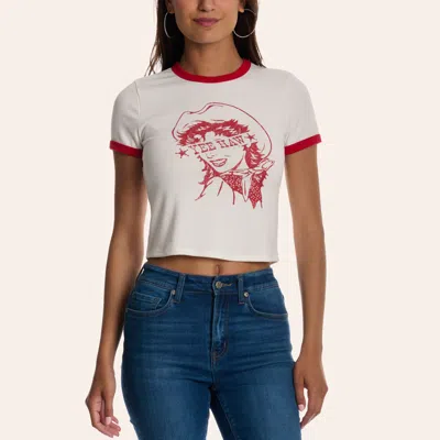 Moa Moa Women's White & Red Yeehaw Graphic Cropped T-shirt