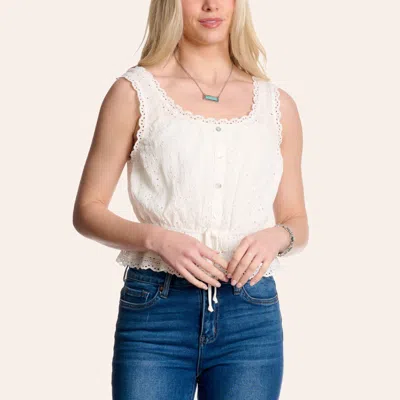 Moa Moa Women's White Eyelet Button Front Peplum Tank Top