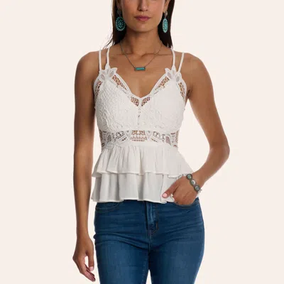 Moa Moa Women's White Floral Lace Peplum Cami Top