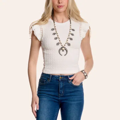 Moa Moa Women's White Smocked Flutter Sleeve Top