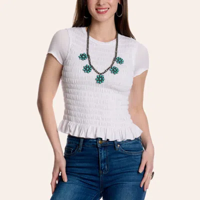 Moa Moa Women's White Smocked Ruffle Top