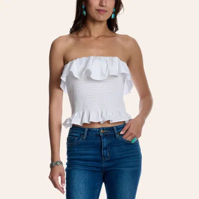 Moa Moa Women's White Smocked Ruffle Tube Top