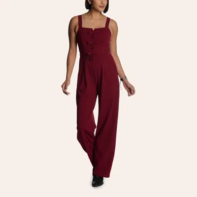 Moa Moa Women's Wine Bow-front Wide Leg Jumpsuit In Red