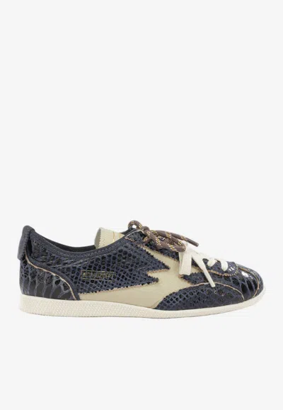 Moaconcept Ikigai Reptile Print Leather Low-top Sneakers In Blue
