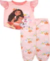 Moana Little And Big Girls Short Frilly Sleeves And Jogger Bottom, 2-piece Pajama Set In Assorted
