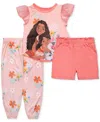 Moana Toddler Girls Frill-sleeve Pajama Top, Shorts & Jogger Pants, 3 Piece Set In Assorted