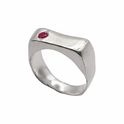 Moca Jewellery Women's Red / Silver Grace Bow Ring - Sterling Silver Red Gem Stone In Metallic