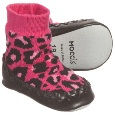 Moccis Babies' Girls Pink & Black Slipper Socks