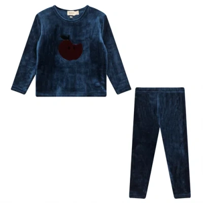 Mocha Kids'  Apple Cotton Velour 2 Piece Top And Pant Set In Blue