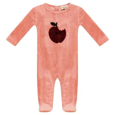 Mocha Kids'  Apple Print Cotton Velour Romper In Neutral