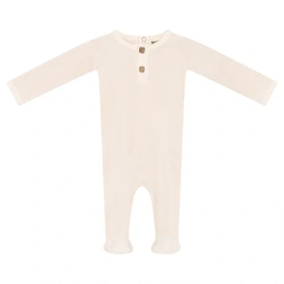 Mocha Kids'  Back Snap Ribbed Velour Stretchie In Neutral